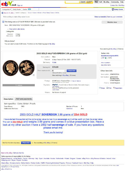 donaldsoncomputers0126 eBay Listing Using our 2003 Gold Proof Half Sovereign Photographs